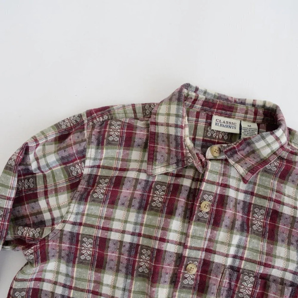 Vintage Classic Elements  Cream and Maroon Checker Button Up Long Sleeve Shirt M - Picture 13 of 13